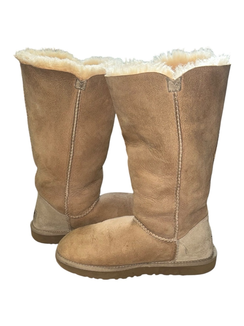 UGG Bailey Button Triplet Boots Three Signature Wooden Logo Buttons Natural Sz 7 - Picture 5 of 9